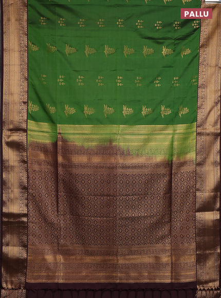 Semi soft silk saree green and coffee brown with zari woven butta border and zari woven border