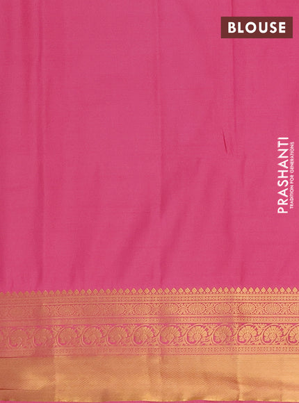 Semi soft silk saree green and mauve pink with allover zari weaves & buttas and rich zari woven border