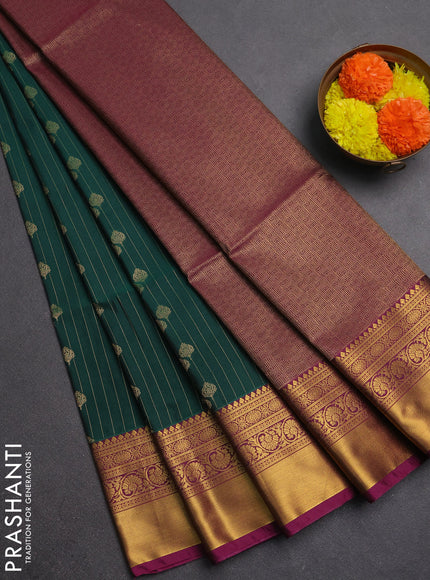 Semi soft silk saree bottle green and magenta pink with allover zari weaves & buttas and rich zari woven border