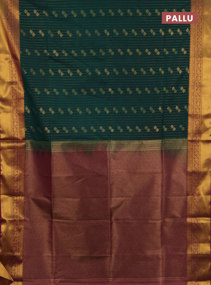 Semi soft silk saree bottle green and magenta pink with allover zari weaves & buttas and rich zari woven border