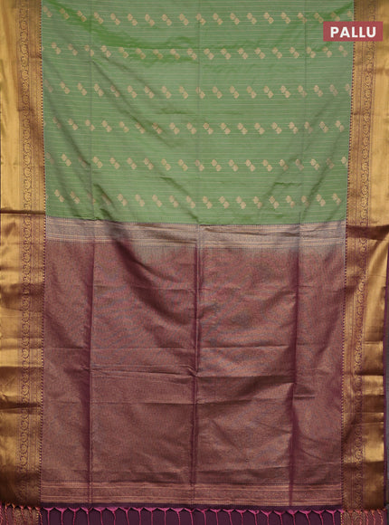 Semi soft silk saree mild pista green and dual shade of pink shade with allover zari weaves & buttas and rich zari woven border