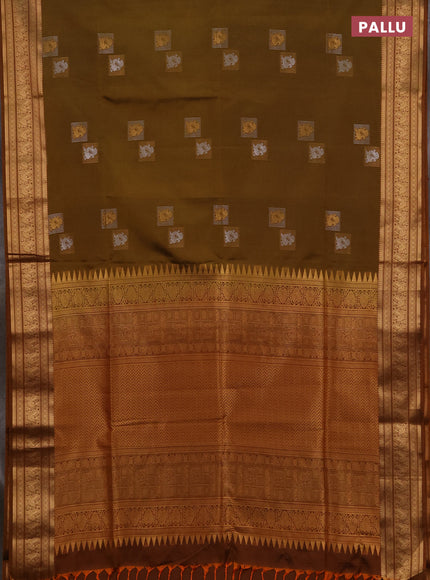 Semi soft silk saree mustard green with zari woven buttas and zari woven border