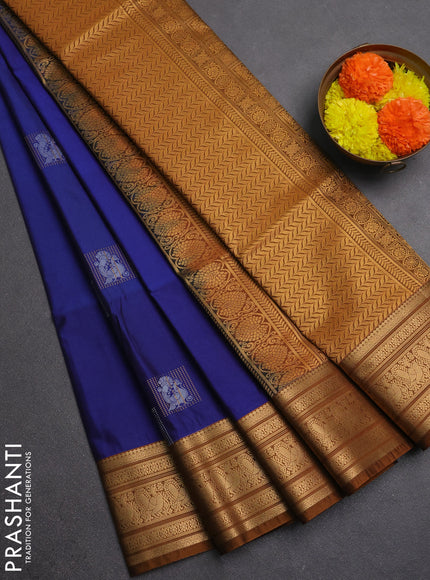 Semi soft silk saree blue and mustard yellow with zari woven buttas and zari woven border