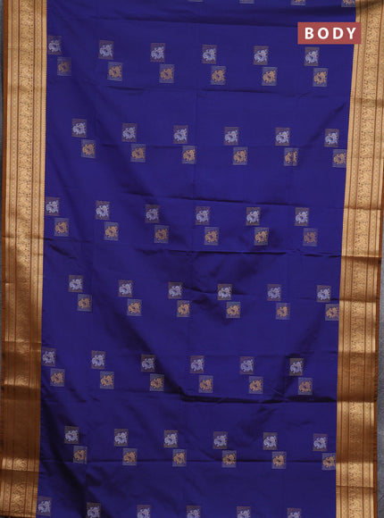 Semi soft silk saree blue and mustard yellow with zari woven buttas and zari woven border