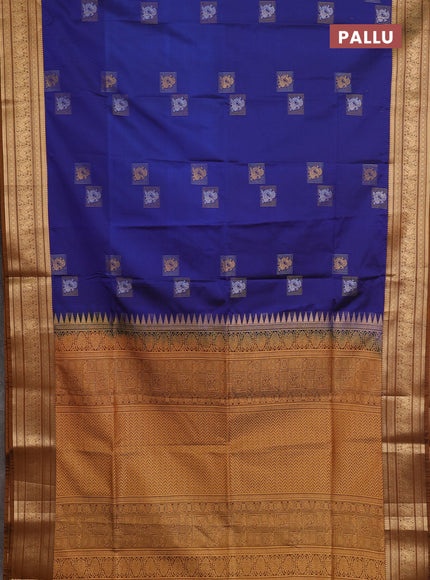 Semi soft silk saree blue and mustard yellow with zari woven buttas and zari woven border