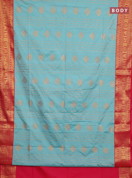 Semi soft silk saree teal blue and pink with allover zari weaves & buttas and zari woven border