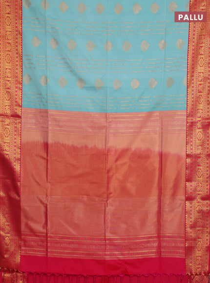 Semi soft silk saree teal blue and pink with allover zari weaves & buttas and zari woven border