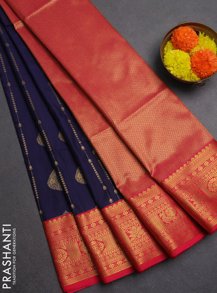 Semi soft silk saree navy blue and pink with allover zari weaves & buttas and zari woven border