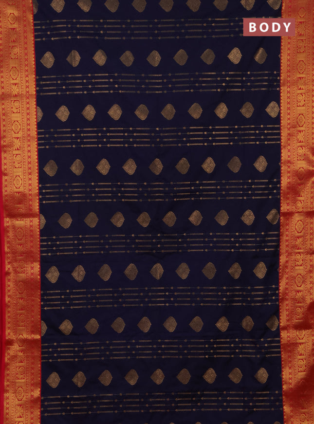 Semi soft silk saree navy blue and pink with allover zari weaves & buttas and zari woven border
