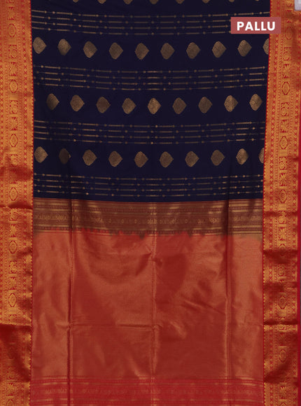 Semi soft silk saree navy blue and pink with allover zari weaves & buttas and zari woven border