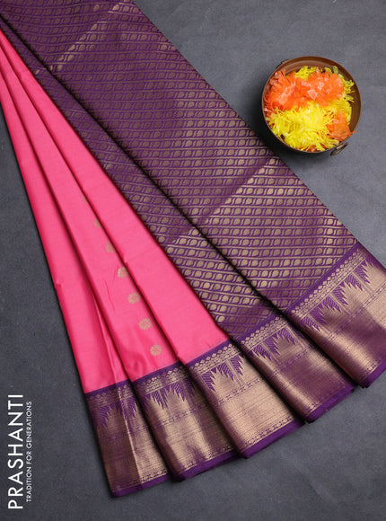 Semi soft silk saree pink and purple with allover zari woven buttas and zari woven border