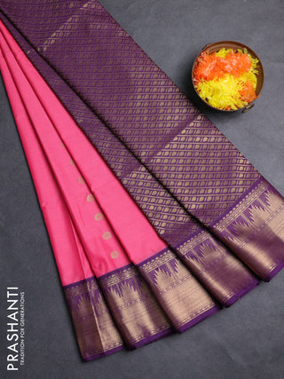 Semi soft silk saree pink and purple with allover zari woven buttas and zari woven border