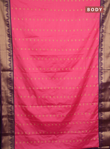 Semi soft silk saree pink and purple with allover zari woven buttas and zari woven border