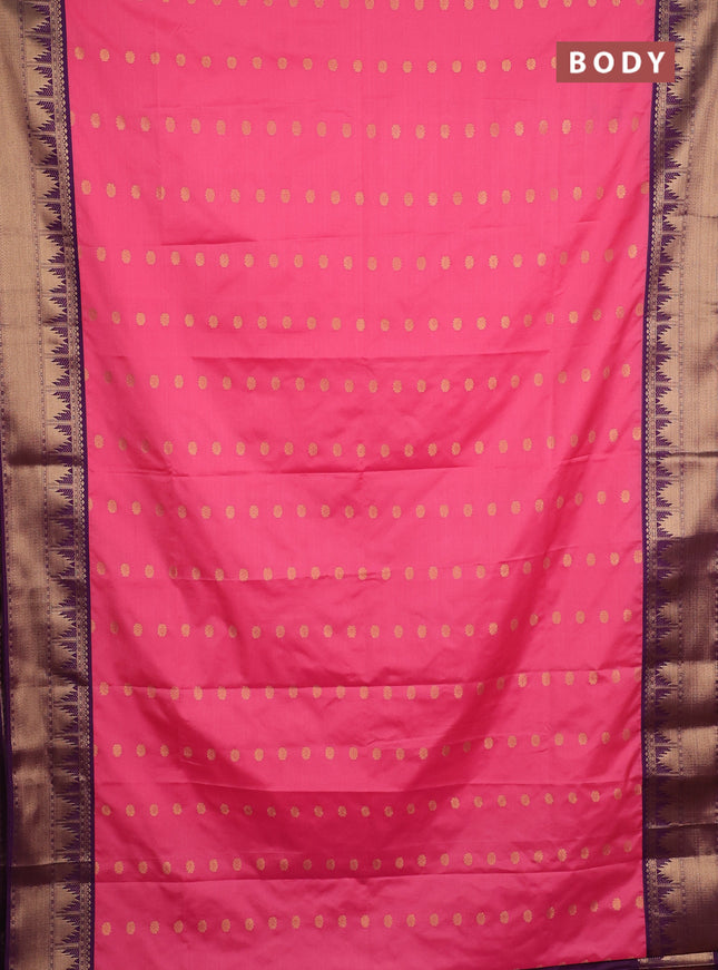 Semi soft silk saree pink and purple with allover zari woven buttas and zari woven border