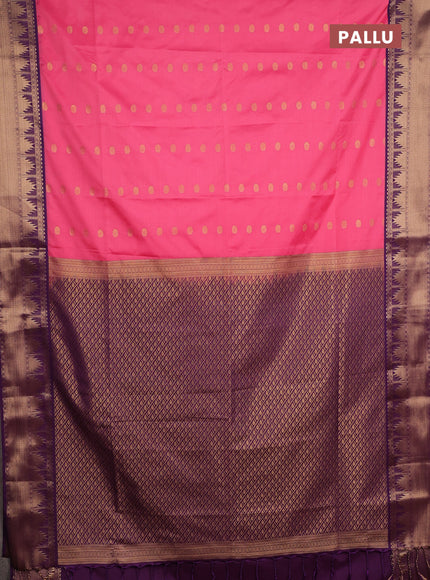 Semi soft silk saree pink and purple with allover zari woven buttas and zari woven border