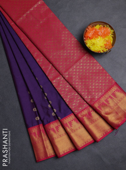 Semi soft silk saree purple and red with allover zari woven buttas and zari woven border