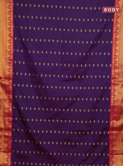 Semi soft silk saree purple and red with allover zari woven buttas and zari woven border