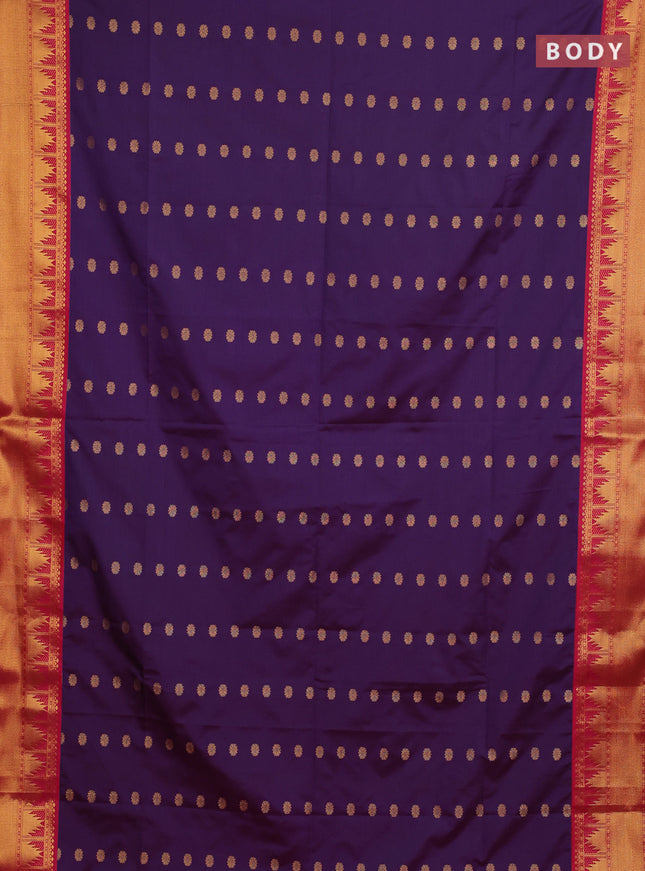 Semi soft silk saree purple and red with allover zari woven buttas and zari woven border