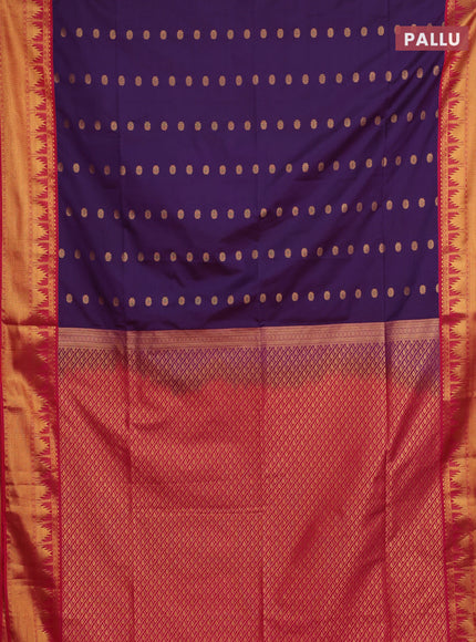 Semi soft silk saree purple and red with allover zari woven buttas and zari woven border