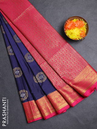 Semi soft silk saree navy blue and pink with allover zari woven buttas and zari woven border