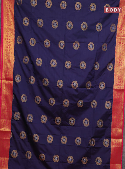 Semi soft silk saree navy blue and pink with allover zari woven buttas and zari woven border