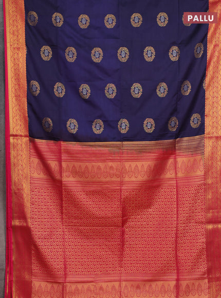 Semi soft silk saree navy blue and pink with allover zari woven buttas and zari woven border