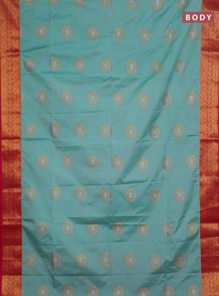 Semi soft silk saree teal blue and pink with allover zari woven buttas and zari woven border