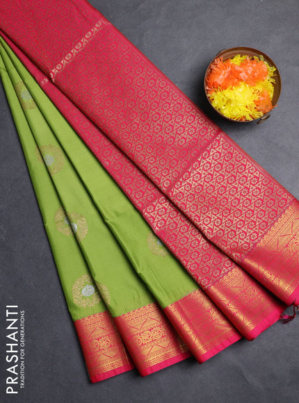 Semi soft silk saree light green and pink with allover zari woven buttas and zari woven border