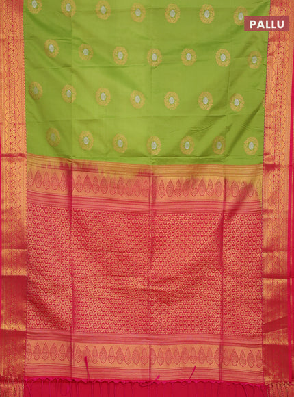 Semi soft silk saree light green and pink with allover zari woven buttas and zari woven border
