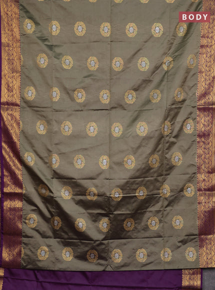Semi soft silk saree olive green and purple with allover zari woven buttas and zari woven border