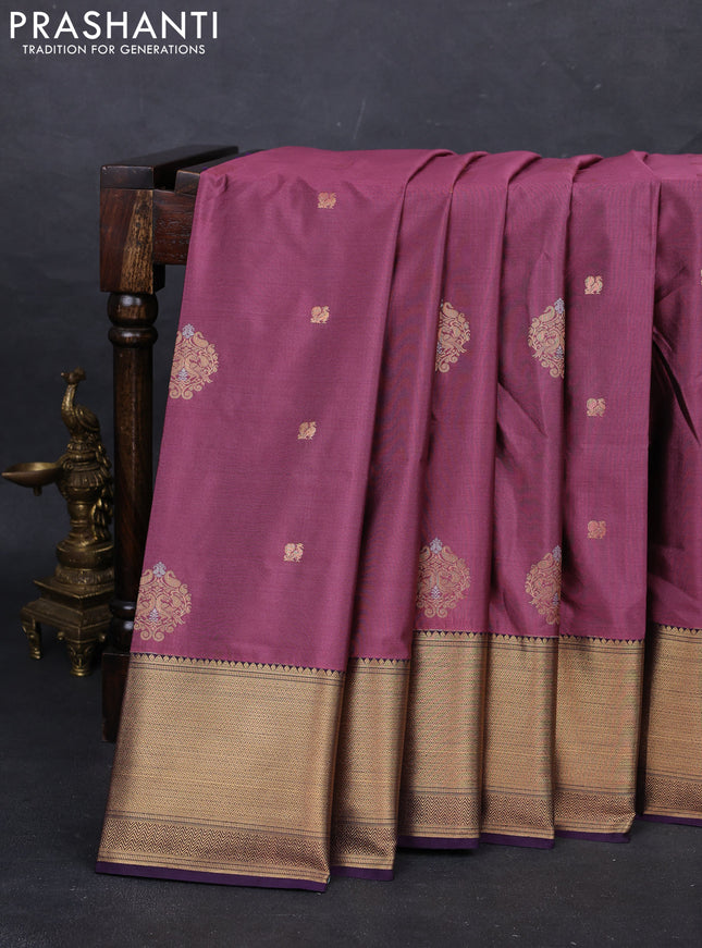 Semi soft silk saree mauve pink and purple with allover zari woven buttas and zari woven border