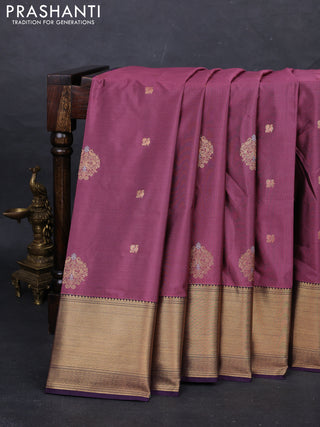 Semi soft silk saree mauve pink and purple with allover zari woven buttas and zari woven border