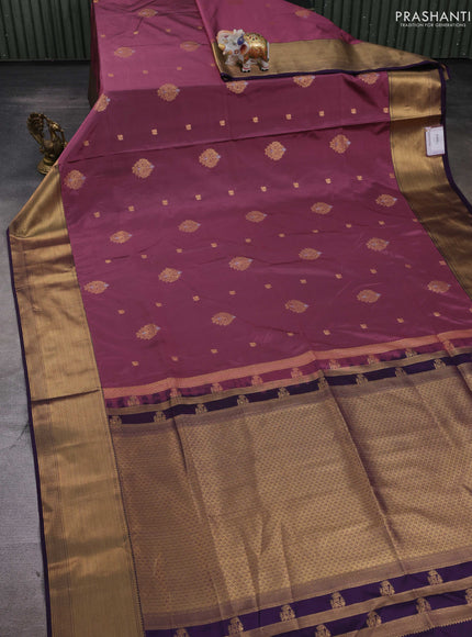 Semi soft silk saree mauve pink and purple with allover zari woven buttas and zari woven border