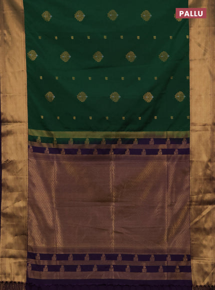 Semi soft silk saree dark green and purple with allover zari woven buttas and zari woven border