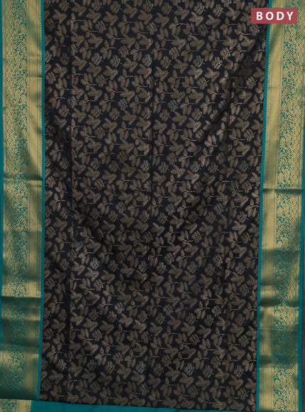 Semi soft silk saree elephant grey and teal green with allover zari woven brocade weaves and zari woven border