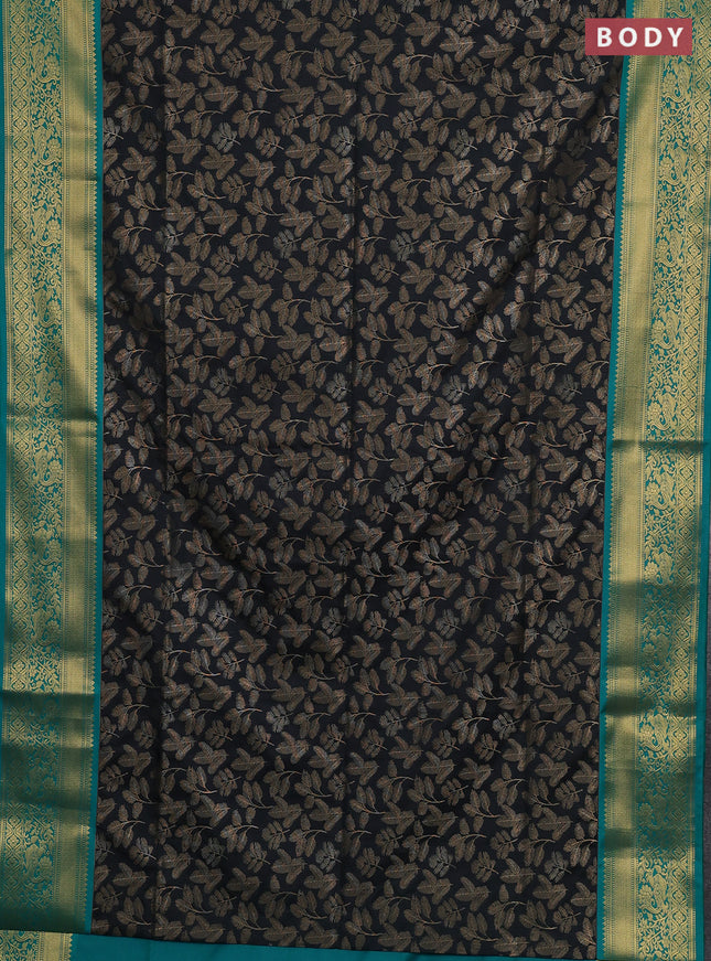 Semi soft silk saree elephant grey and teal green with allover zari woven brocade weaves and zari woven border