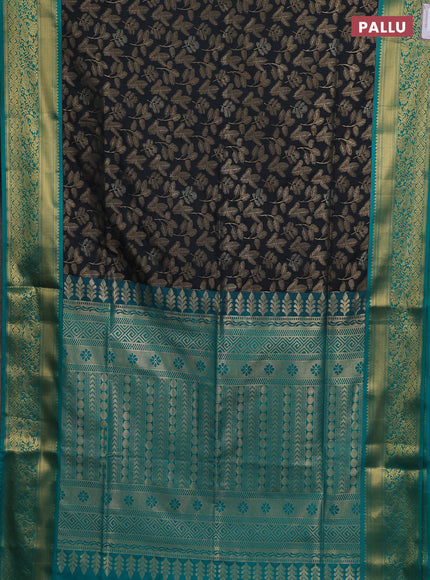 Semi soft silk saree elephant grey and teal green with allover zari woven brocade weaves and zari woven border