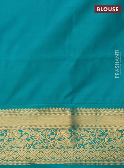 Semi soft silk saree elephant grey and teal green with allover zari woven brocade weaves and zari woven border