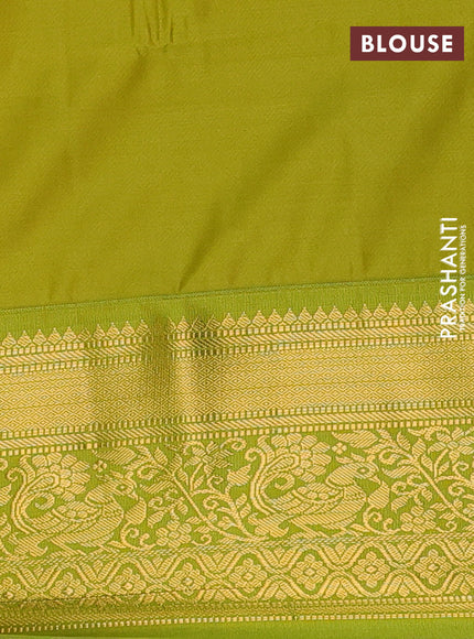 Semi soft silk saree peach pink and light green with allover zari woven brocade weaves and zari woven border