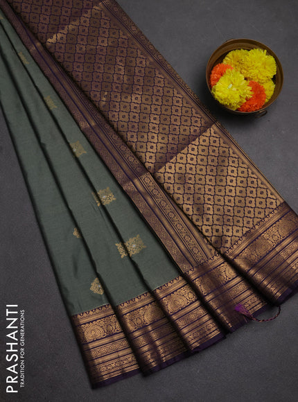 Semi soft silk saree grey and purple with allover zari woven buttas and zari woven border