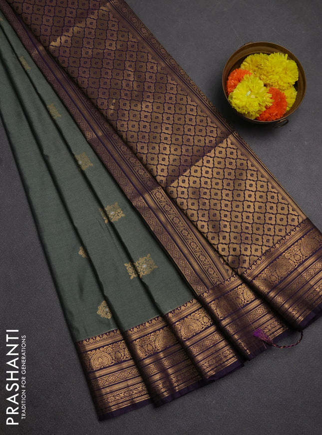 Semi soft silk saree grey and purple with allover zari woven buttas and zari woven border