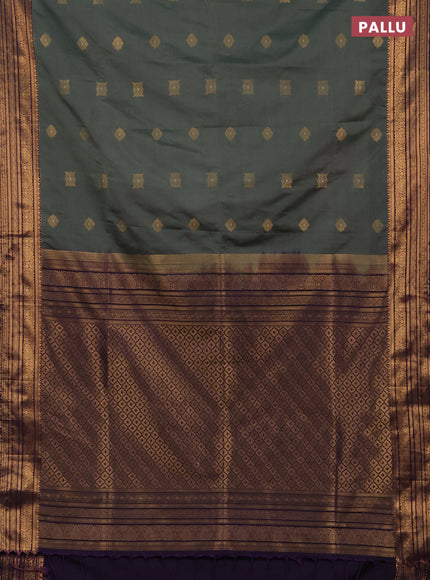 Semi soft silk saree grey and purple with allover zari woven buttas and zari woven border