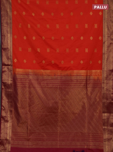 Semi soft silk saree orange and purple with allover zari woven buttas and zari woven border