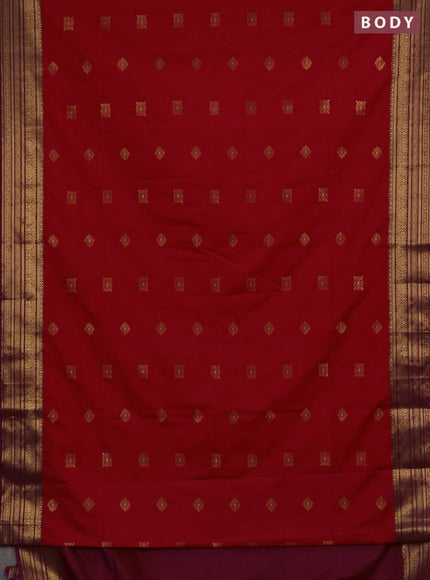 Semi soft silk saree red and purple with allover zari woven buttas and zari woven border