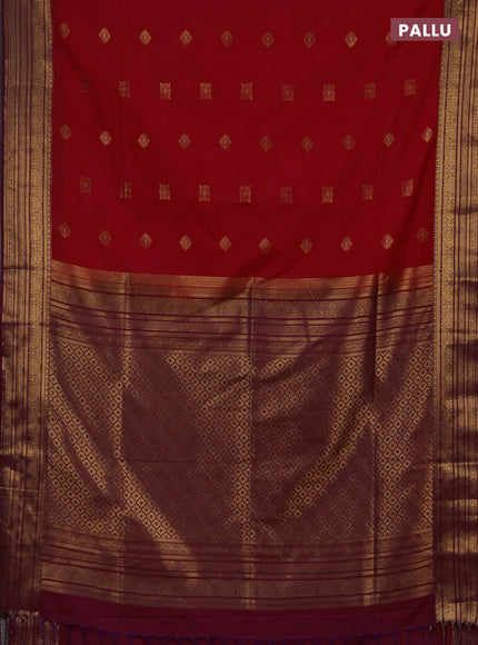 Semi soft silk saree red and purple with allover zari woven buttas and zari woven border