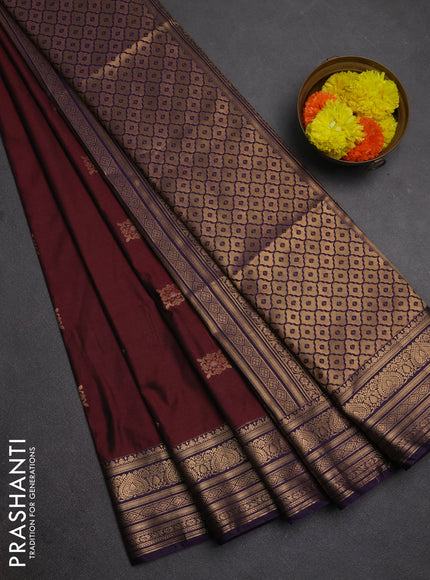 Semi soft silk saree deep maroon and purple with allover zari woven buttas and zari woven border