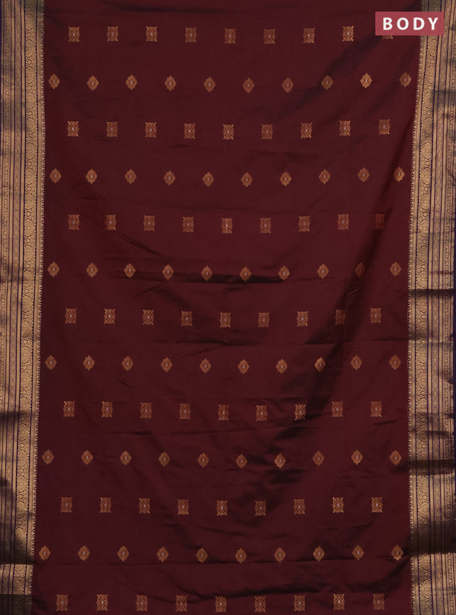 Semi soft silk saree deep maroon and purple with allover zari woven buttas and zari woven border