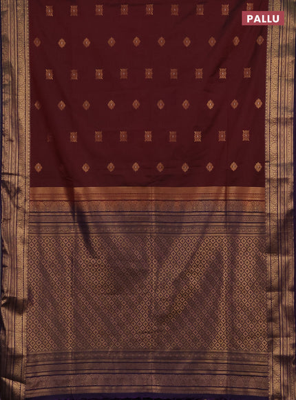 Semi soft silk saree deep maroon and purple with allover zari woven buttas and zari woven border