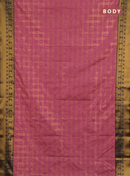 Semi soft silk saree pink and navy blue with allover zari checks & buttas and rich zari woven border