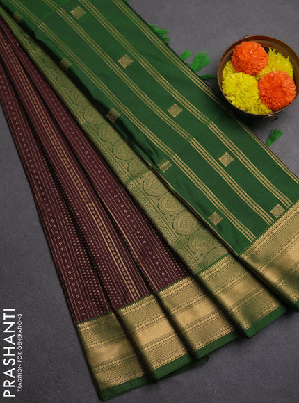 Semi soft silk saree coffee brown and green with allover zari weaves and zari woven border